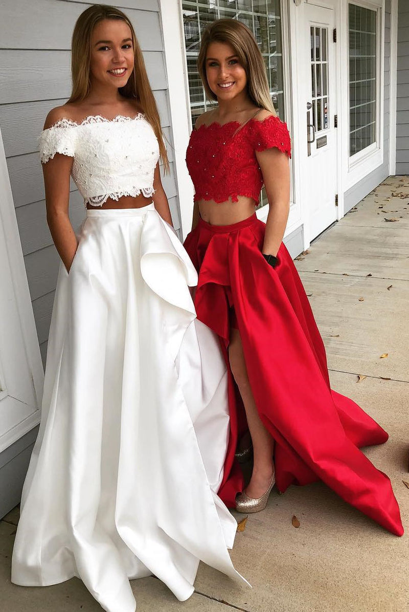 red two piece formal dress Black and Red Two Piece Vneck Aline Floor-length Asymmetrical Dresses –  Simidress main image 1