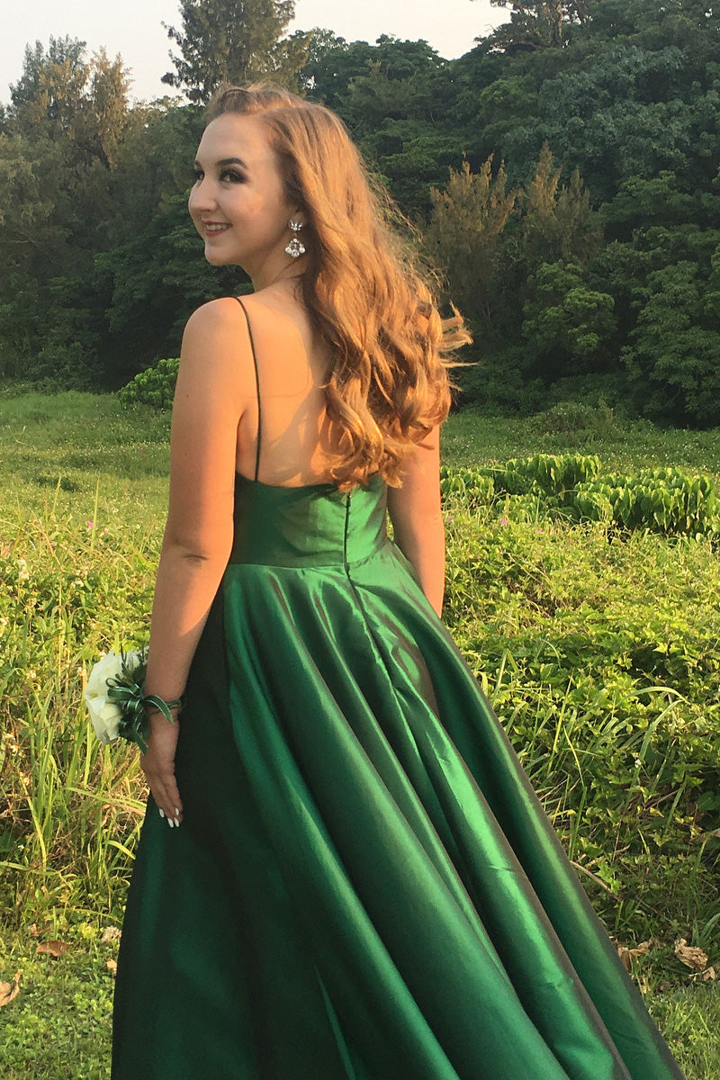 Simple Straps Hunter Long Prom Dress with Empire Waist
