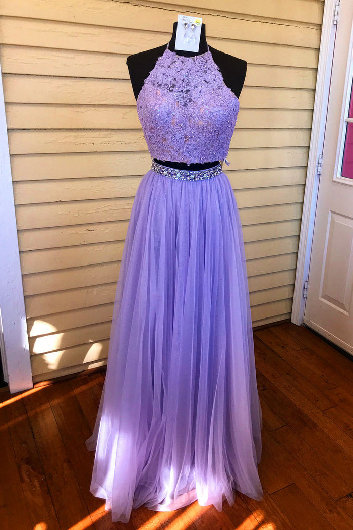 Two Piece Halter Lavender Long Prom Dress Dreamdressy Two Piece Halter Lavender Long Prom Dress Dreamdressy