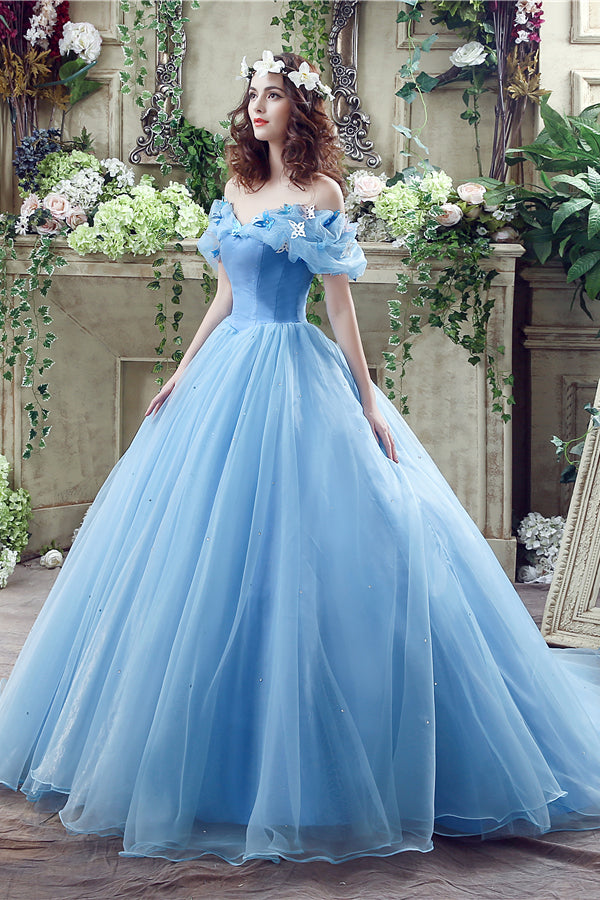 Princess Blue Ball Gown Off Shoulder Cinderella Dress