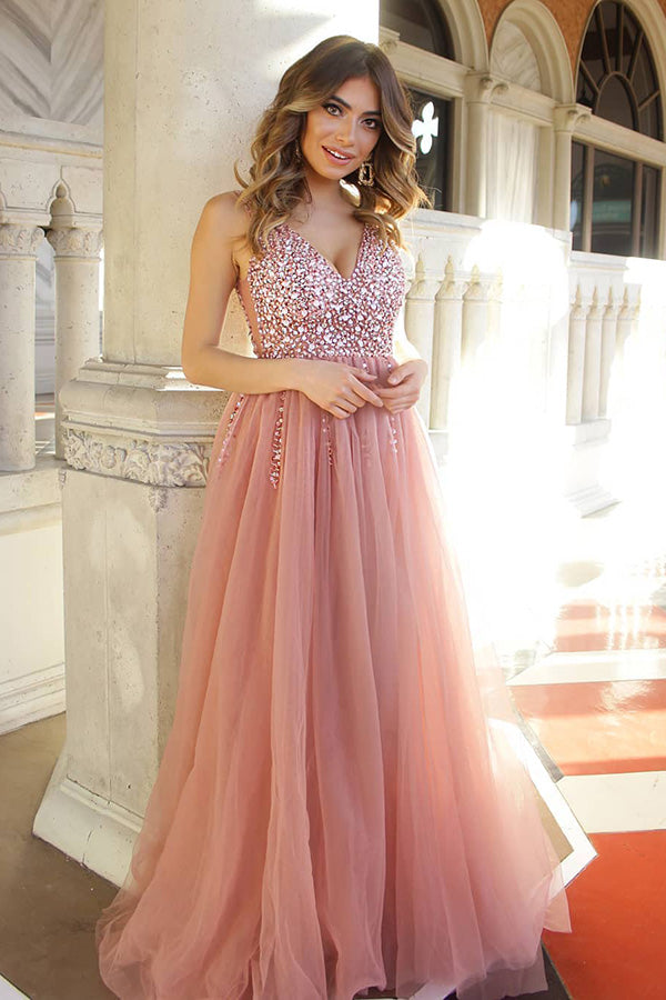 blush pink evening dress Beaded Long Prom with Slit – Dreamdressy Scallop Tank Crotchet Maxi Sweetheart neck 5 Gracieux Souffle Color:Coral/Lavender