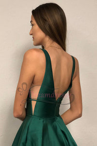 Dark Green Long Prom Dress with Pockets