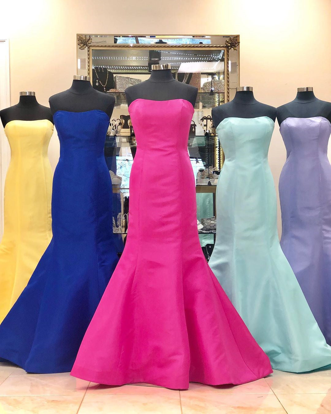 Mermaid Yellow Strapless Long Prom Evening Dress