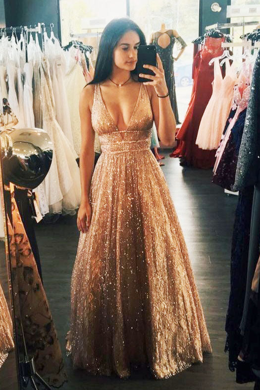 A-Line Floor Length Gold Long Prom Dress A-Line Floor Length Gold Long Prom Dress