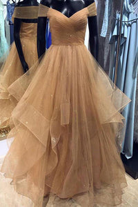 Off the Shoulder Tiered Red Prom Dress with Pleats