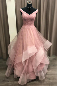 Off the Shoulder Tiered Red Prom Dress with Pleats