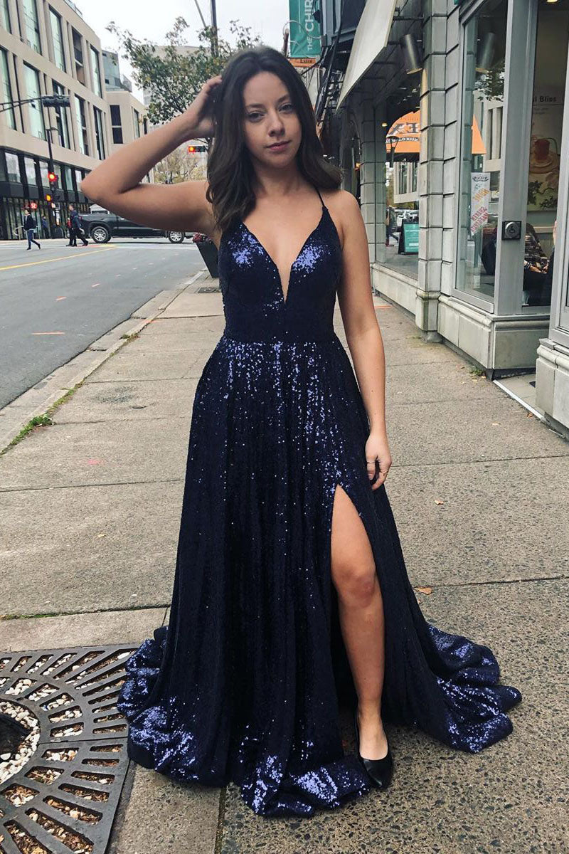 Sequin Prom Navy Blue Tight Fitted Prom Dresses Sparkly Straps Navy Blue Sequin Long Prom Dress Sequin Prom Navy Blue Tight Fitted Prom Dresses Sparkly Straps Navy Blue Sequin Long Prom Dress
