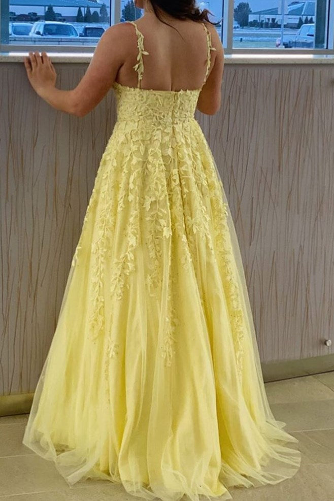 A-line Light Blue Tulle Long Prom Dress