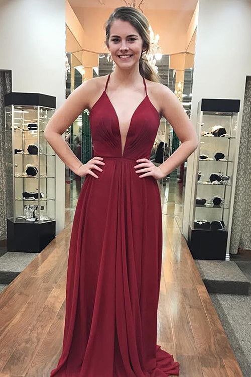Elegant V Neck A-Line Yellow Long Prom Dress with Slit
