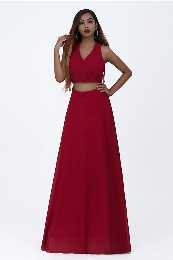 two piece red prom dress Two Piece Prom Dresses,One Shoulder Prom Dress with Pockets,PD00451, US26W / Burgundy