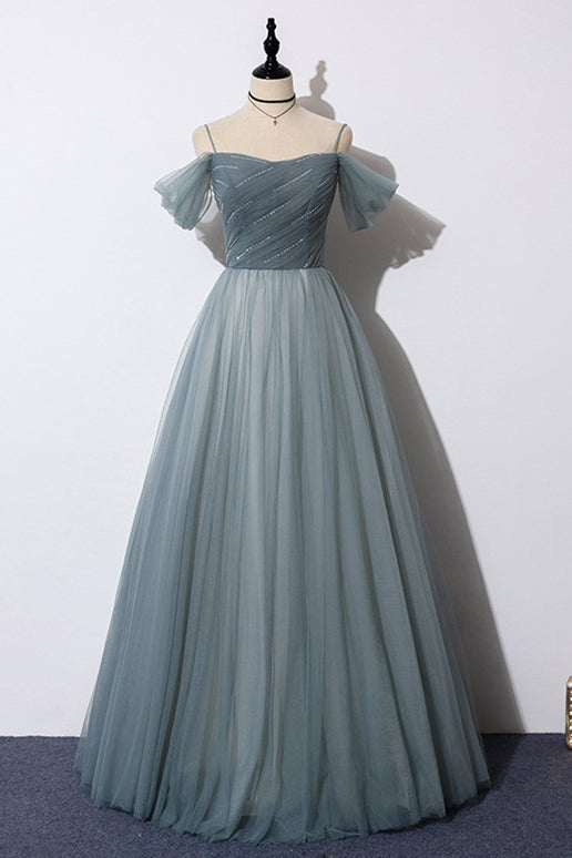 gray tulle prom dress Gray tulle lace long prom dress A line evening gown Us 8