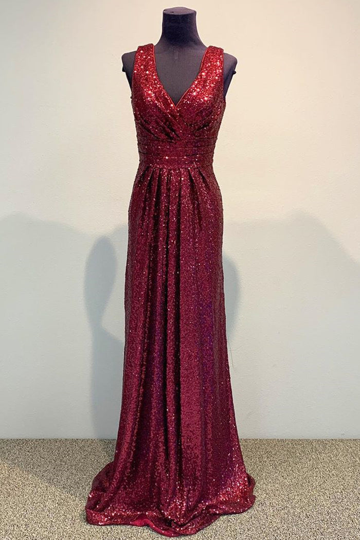 wine sequin bridesmaid dresses Wine Sequin Wrap High-low Slit Bridesmaid Dress