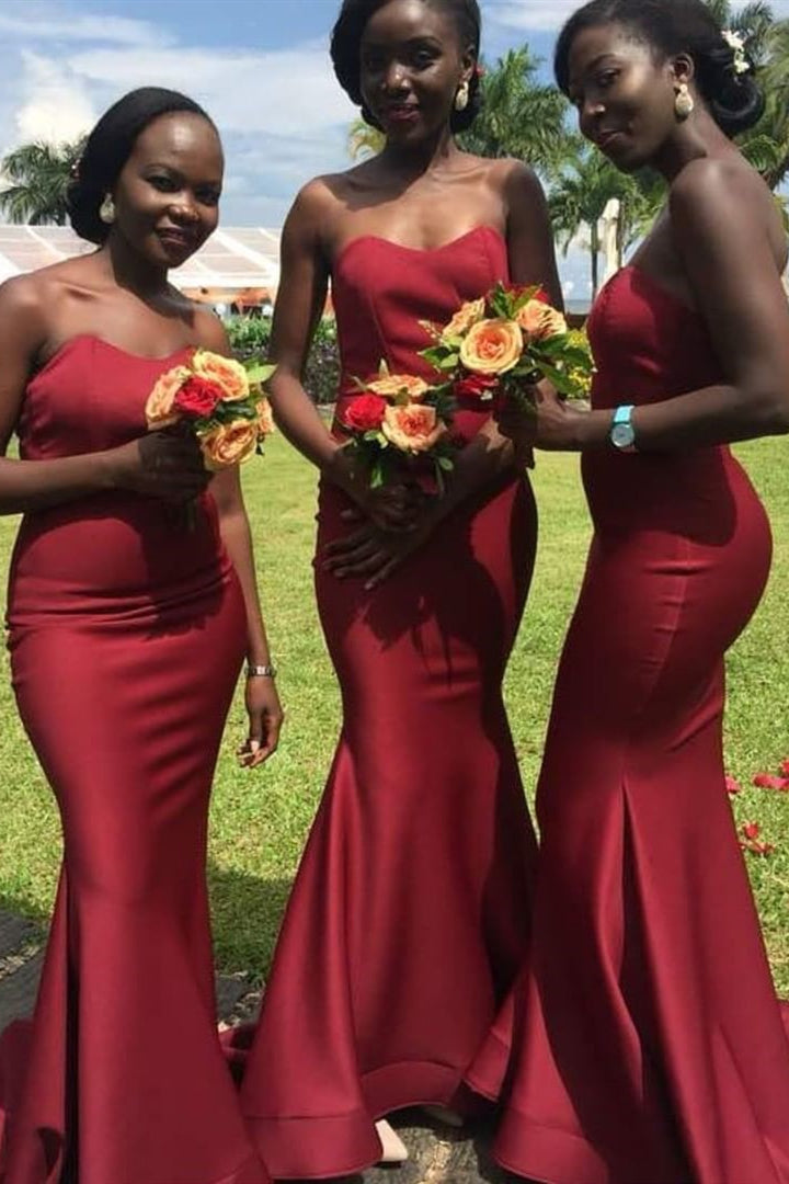 Gorgeous Mermaid Burgundy Long Bridesmaid Dress