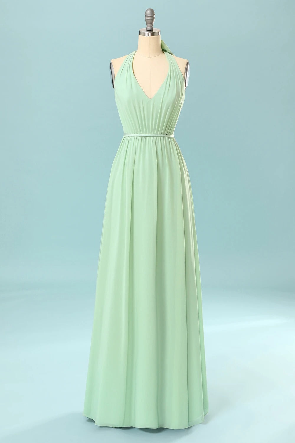 Halter Mint Green Bridesmaid Dress with Bowknot