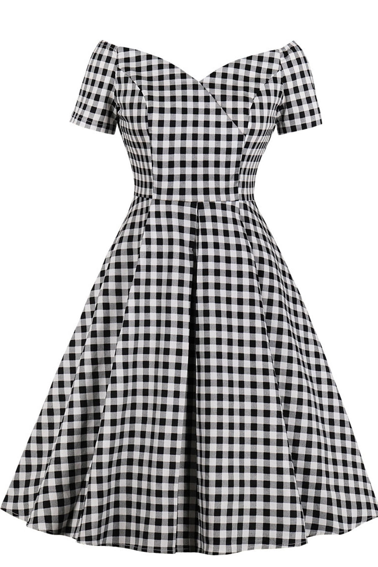 blue dress for baby girl Black and White Plaid Short Sleeve Vintage Dress – Dreamdressy
