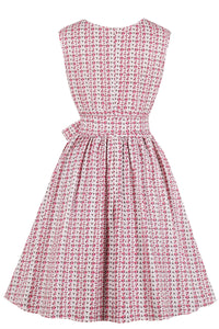 Scoop Floral Pink Short Vintage Dress with Sash