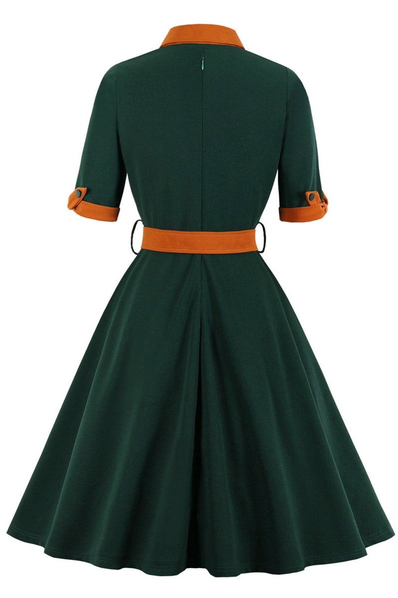 1950s Vintage Dark Green Short Sleeves Dress Dreamdressy 1950s Vintage Dark Green Short Sleeves Dress Dreamdressy