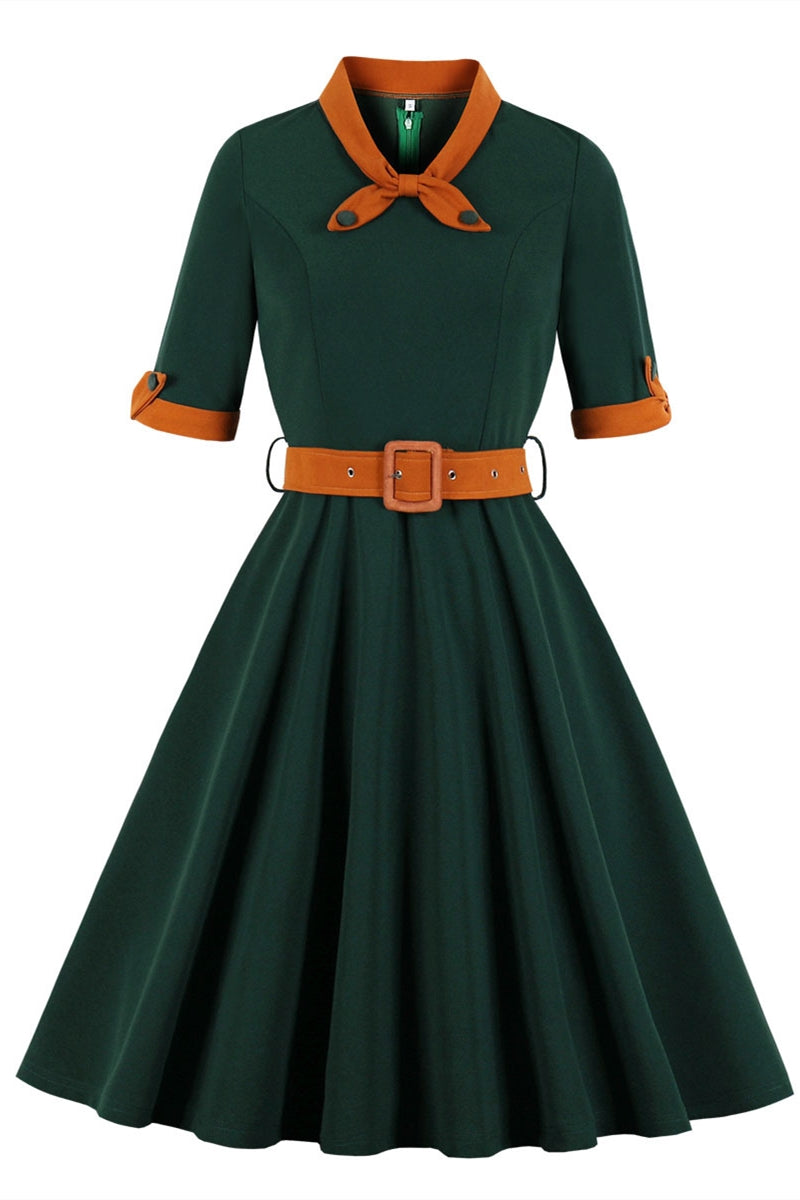 1950s Vintage Dark Green Short Sleeves Dress – Dreamdressy