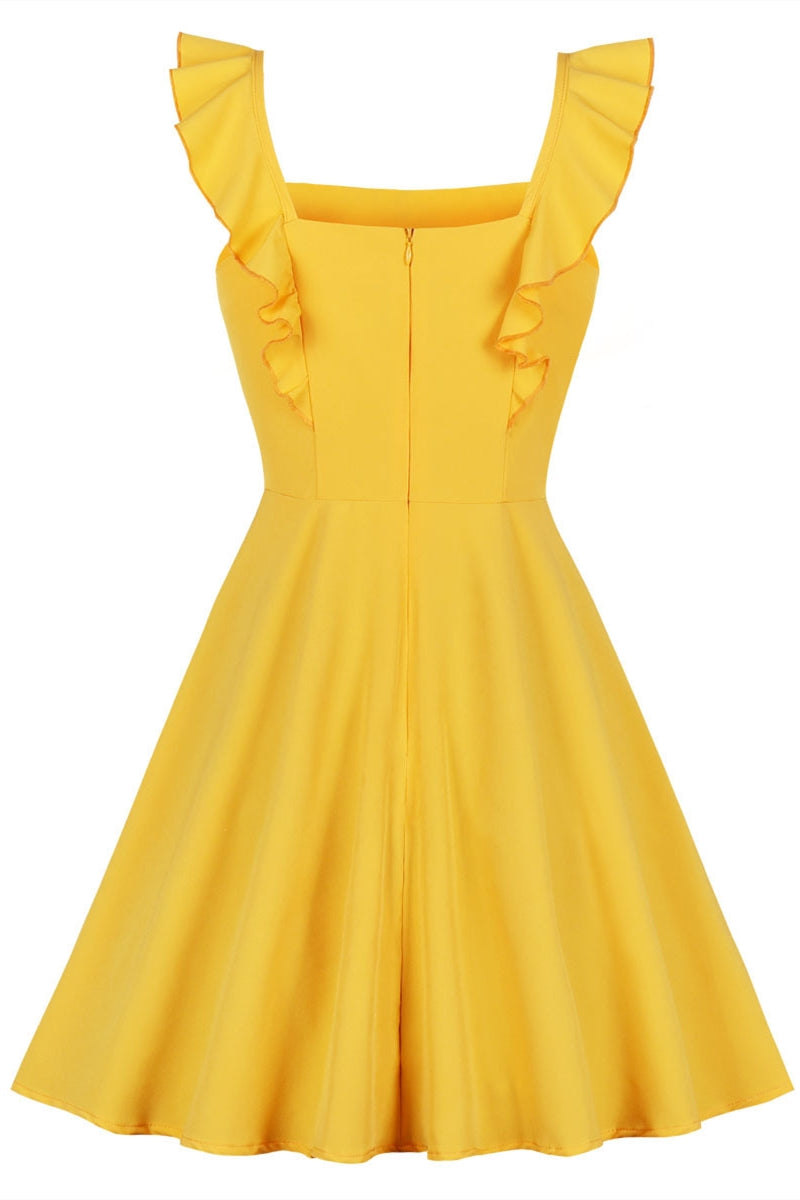 Cute Flutter Short Yellow Dress