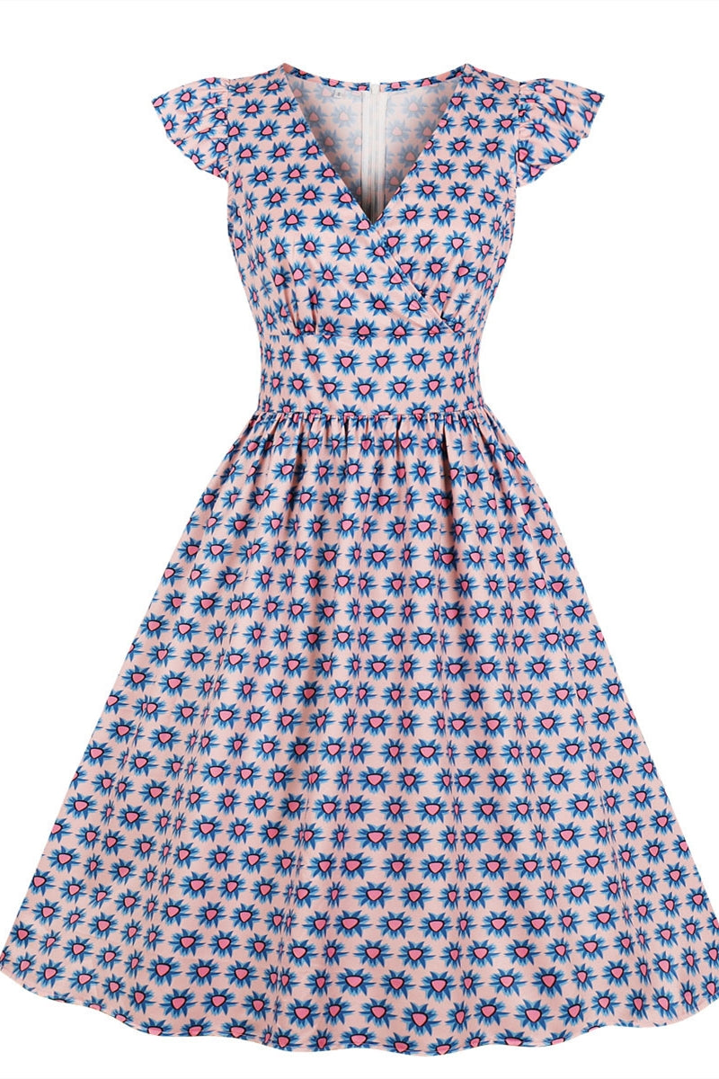 Flutter Sleeves Blue Short Vintage Dress