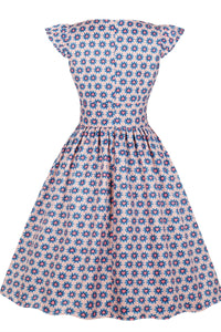 Flutter Sleeves Blue Short Vintage Dress