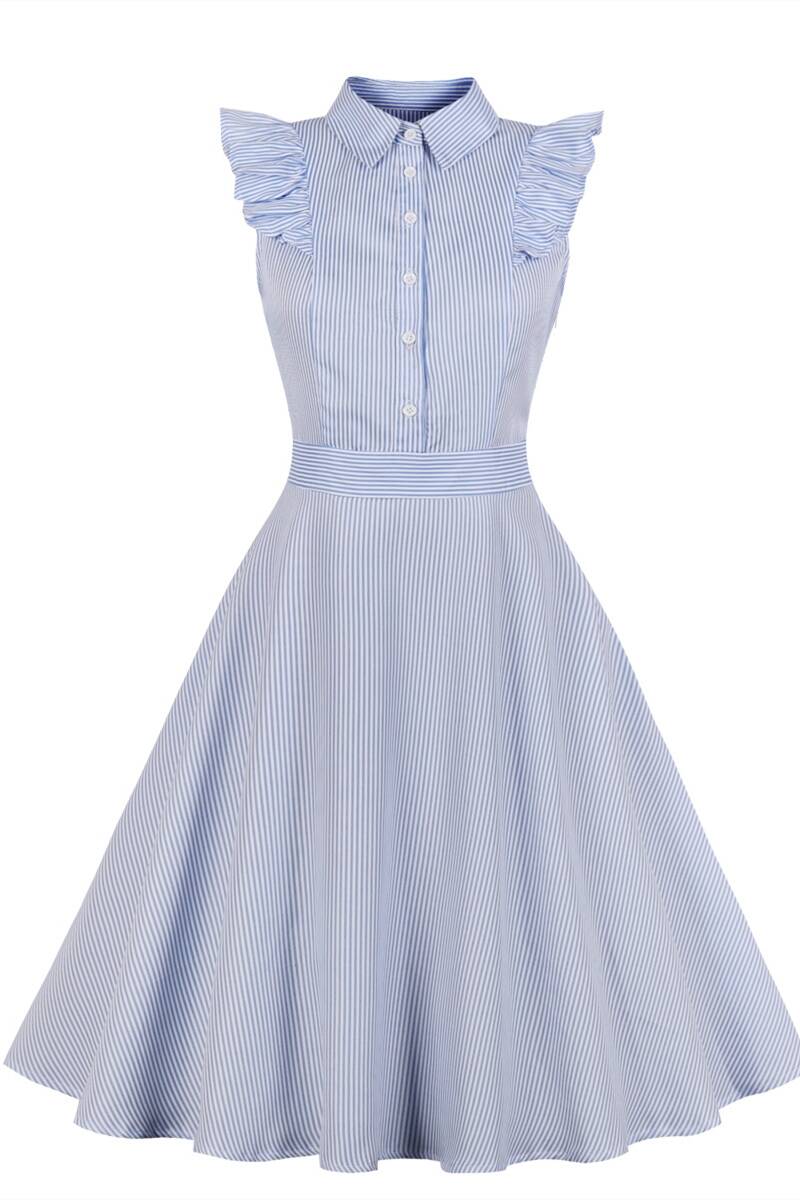 1940s Blue Ruffled Turn Down Collar A-line Dress – Dreamdressy