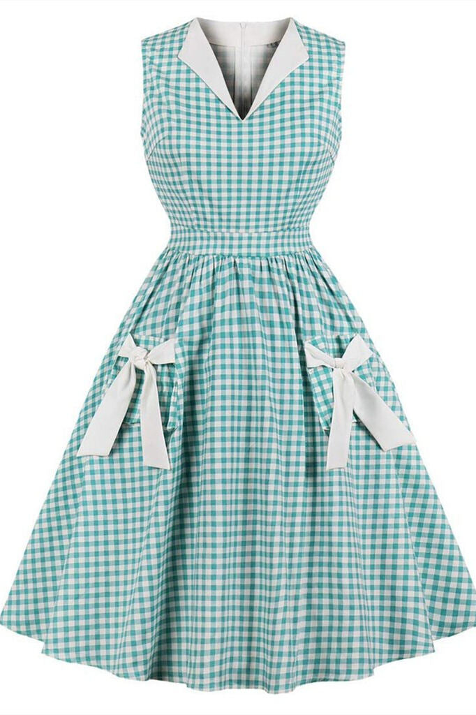 1950s Green Plaid Pockets Swing Dress – Dreamdressy 1950s Green Plaid Pockets Swing Dress – Dreamdressy