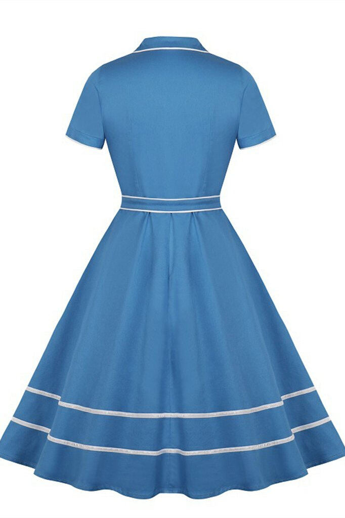 1950s Blue Belt Swing Dress – Dreamdressy