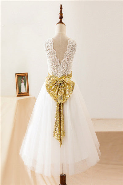 Cute A Line White Long Flower Girl Dress