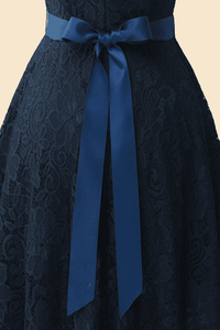 A-Line Cap Sleeve Navy Blue Bridesmaid Dress with Belt