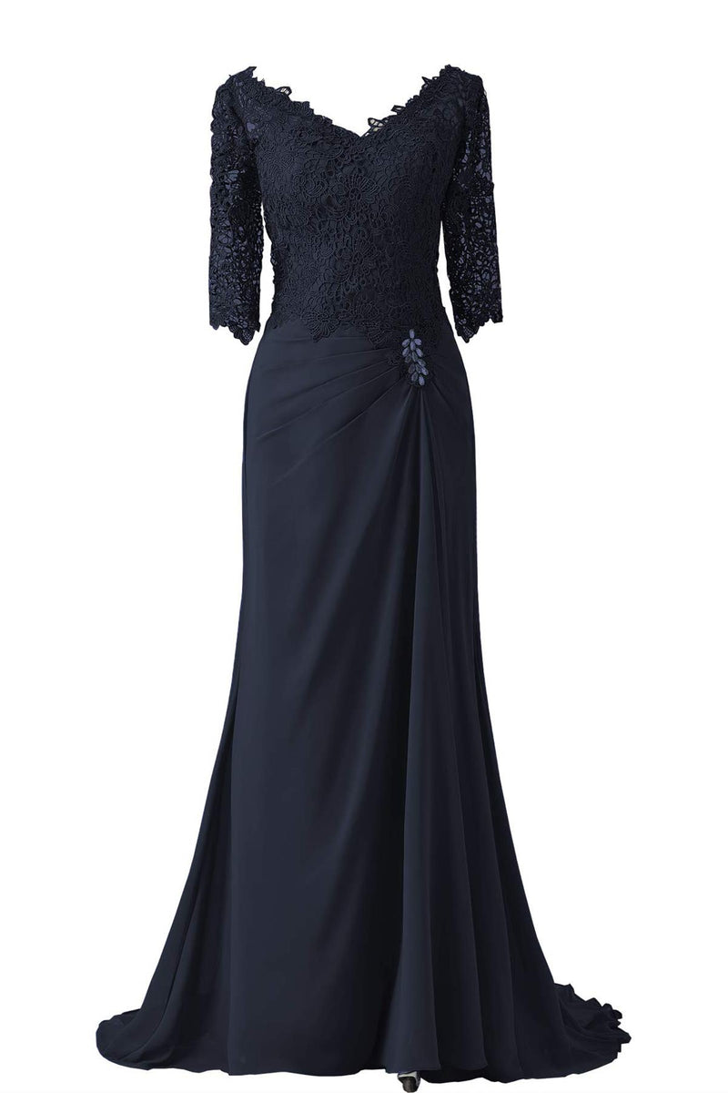 V-Neck Half Sleeve Plum Mother of Bridal Dress – Dreamdressy