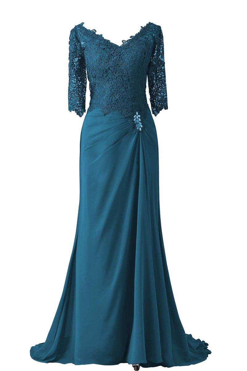 V-Neck Half Sleeve Plum Mother of Bridal Dress – Dreamdressy