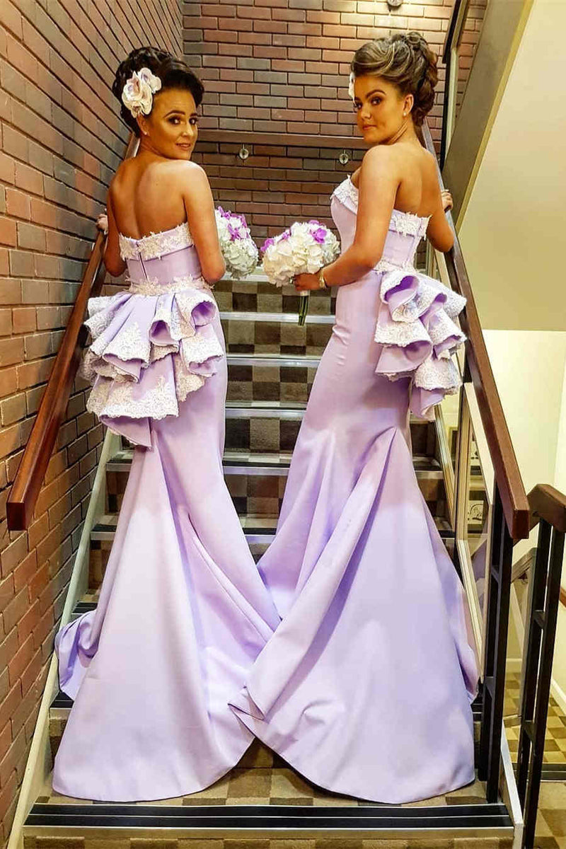 lilac mermaid bridesmaid dress Lilac One Shoulder Sweetheart Soft Satin Slits Long Mermaid Bridesmaid Wish Gown