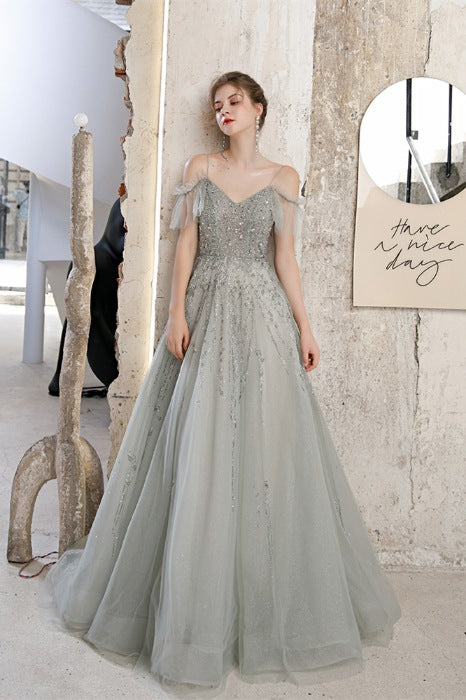 Gorgeous A-Line Beaded Light Grey Prom Dress – Dreamdressy