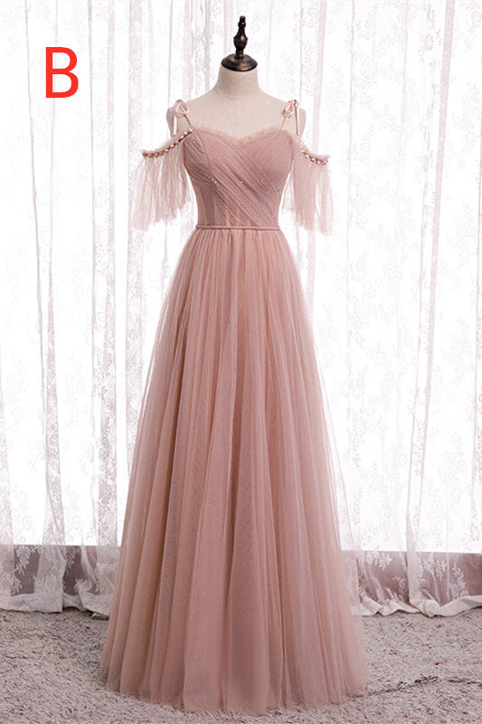Elegant Blush Pink Tulle Bridesmaid Dress – Dreamdressy