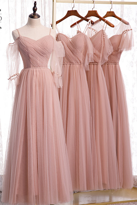 Elegant Blush Pink Tulle Bridesmaid Dress