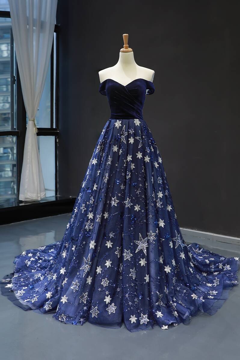 Elegant Off the Shoulder Navy Blue Prom Dress Dreamdressy Elegant Off the Shoulder Navy Blue Prom Dress Dreamdressy