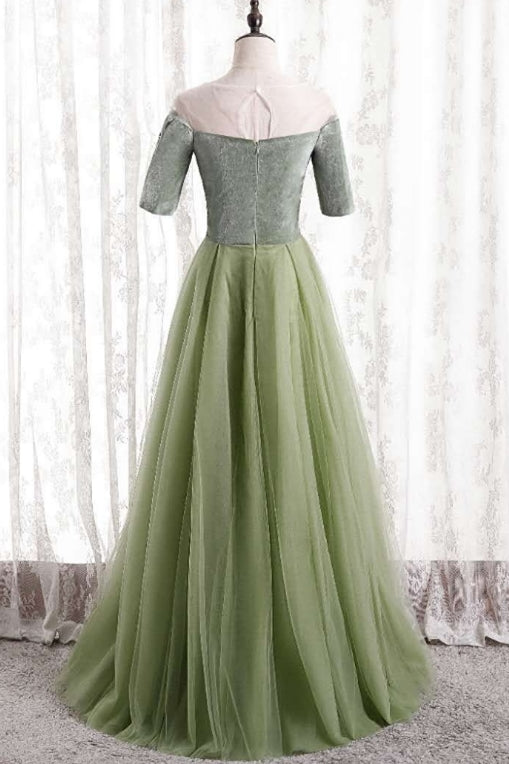 Short Sleeves Sage Green Long Formal Dress Dreamdressy Short Sleeves Sage Green Long Formal Dress Dreamdressy