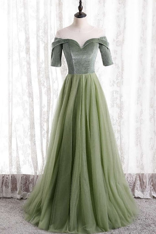 Short Sleeves Sage Green Long Formal Dress Dreamdressy Short Sleeves Sage Green Long Formal Dress Dreamdressy