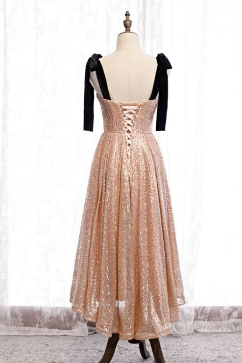 Cute Rose Gold Sequins Short Party Dress – Dreamdressy