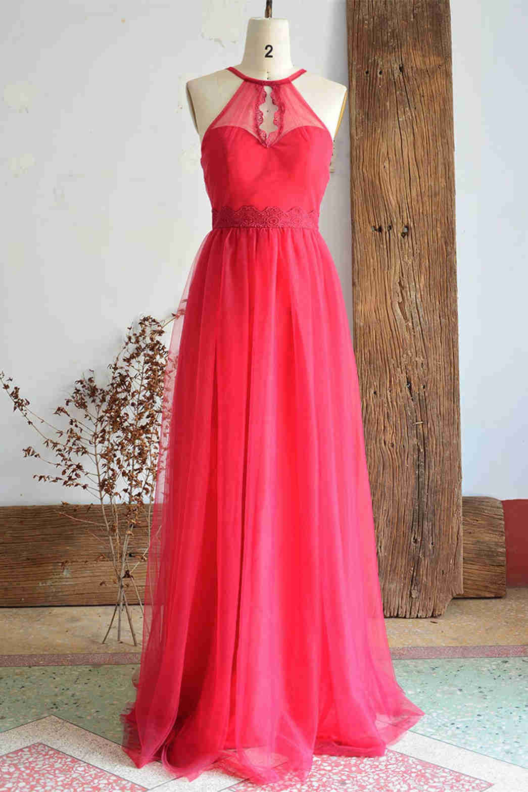 A-Line Halter Hot Pink Long Bridesmaid Dress – Dreamdressy