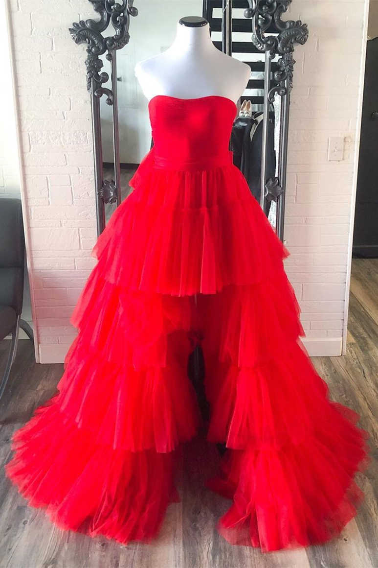 red high low tulle dress Dressime A Line Sweetheart Tulle High-Low Tiered Prom Dresses  dressime