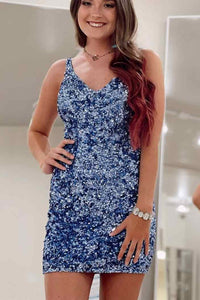 Tight Wine Red Sequins Short Homecoming Dress