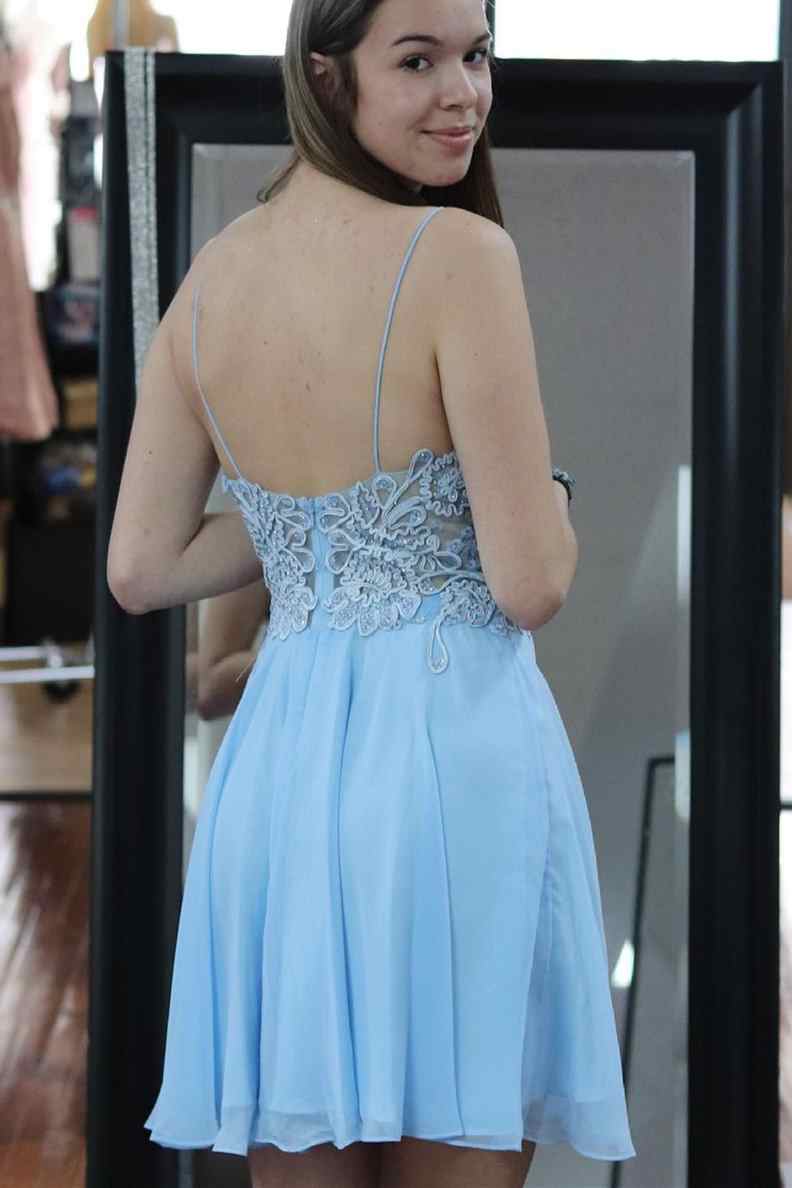 Spagheti Straps Light Blue A-line Short Homecoming Dress