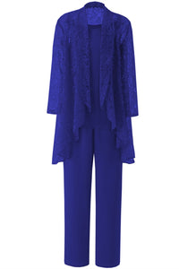 Three-Piece Grey Lace Mother of the Bride Pant Suits