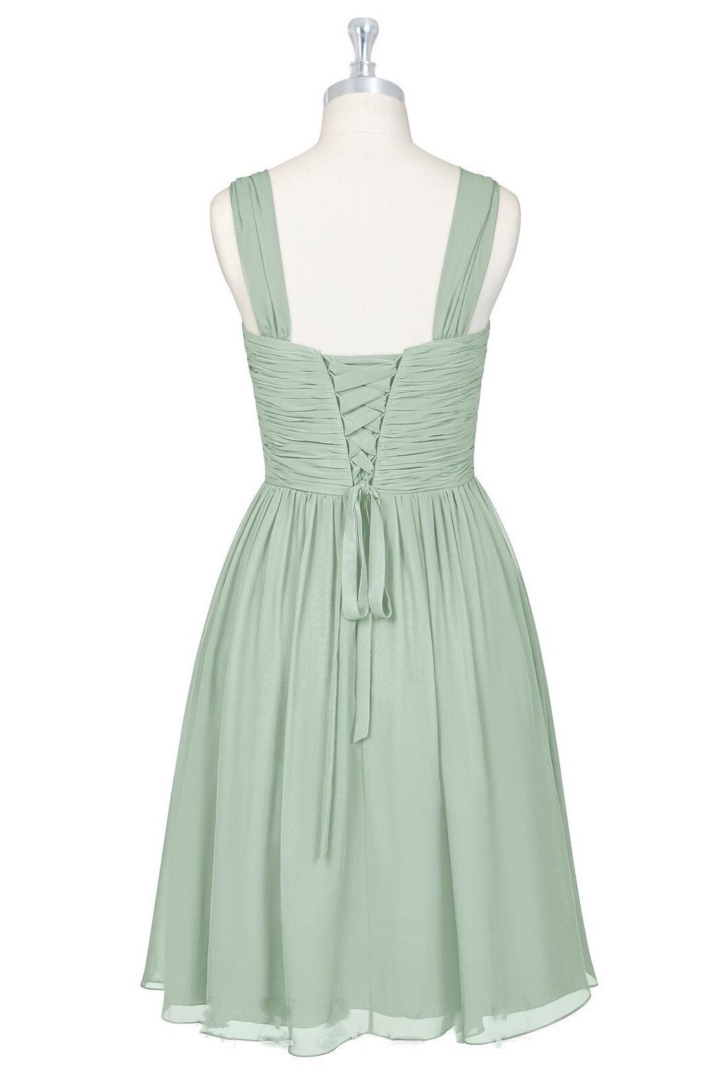 Sage Green Chiffon Lace-Up Short Bridesmaid Dress – Dreamdressy