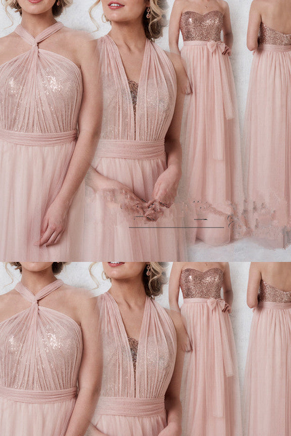 A-Line Rose Gold Bridesmaid Dress with Lace Up Dreamdressy A-Line Rose Gold Bridesmaid Dress with Lace Up Dreamdressy