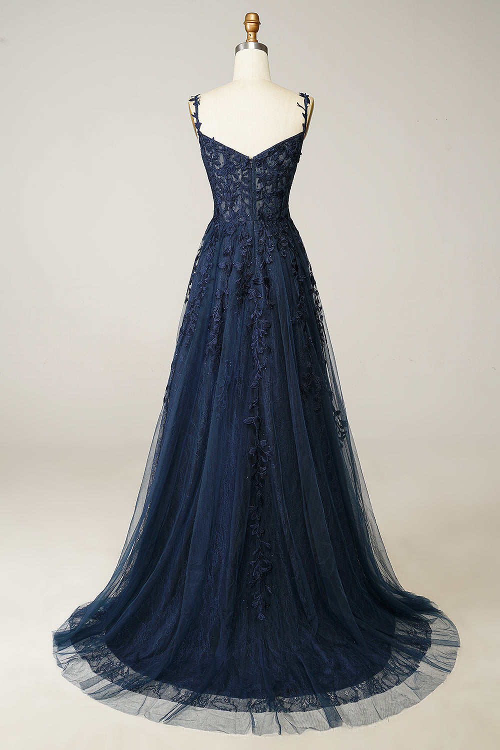 Aqua Tulle Floral Lace Off-the-Shoulder A-Line Prom Dress