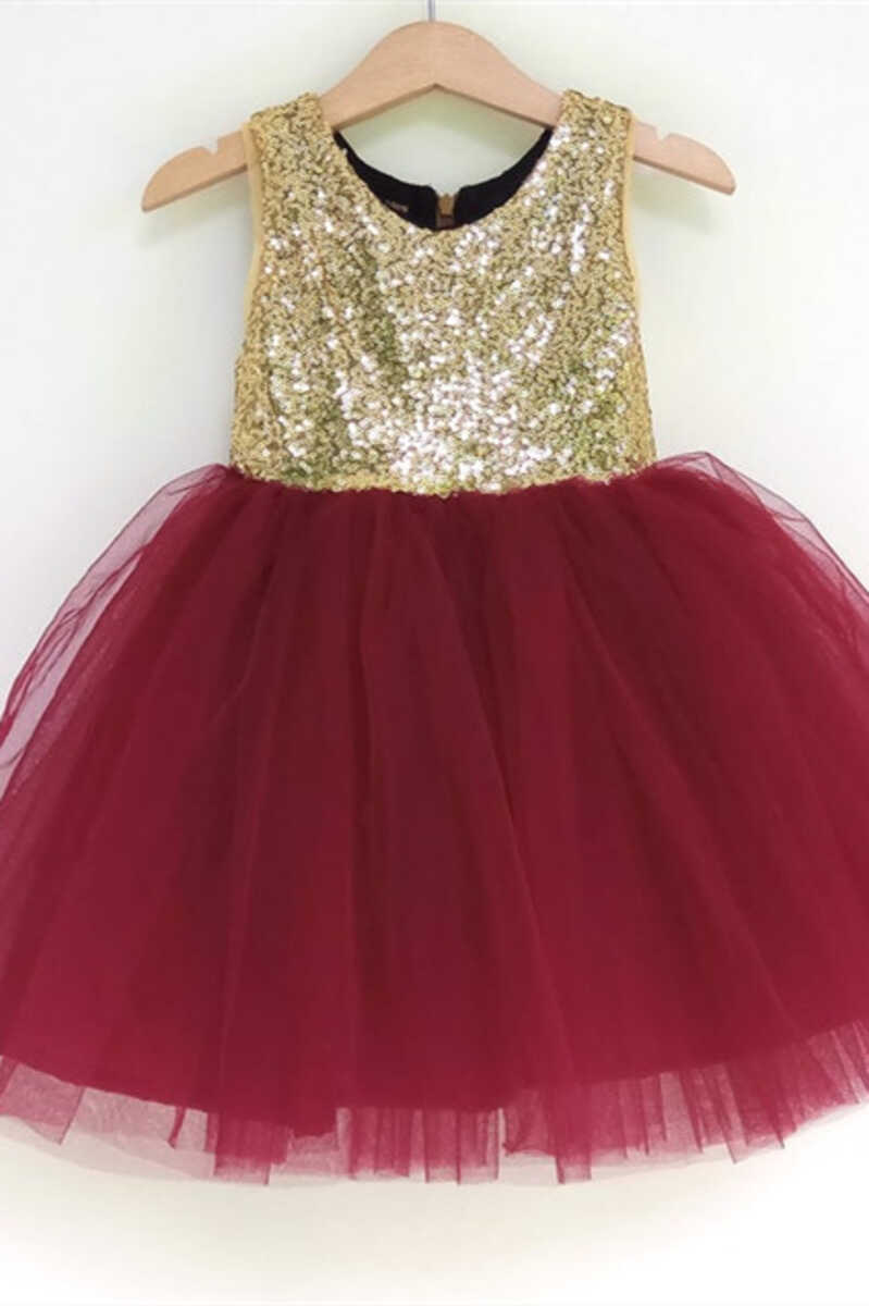 Gold & Burgundy Sequins Girl Party Dress – Dreamdressy