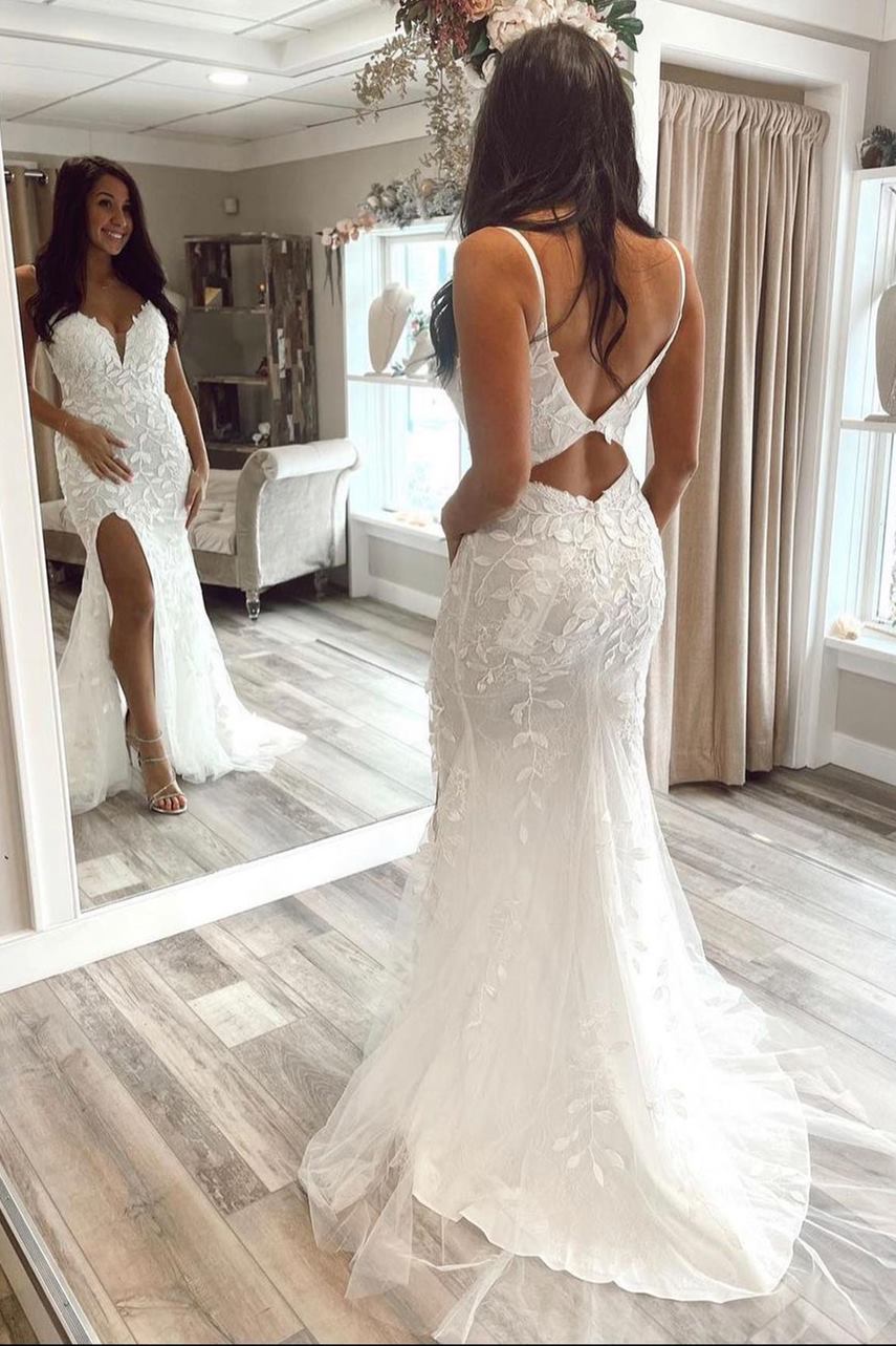 Mermaid White Appliques Long Formal Dress